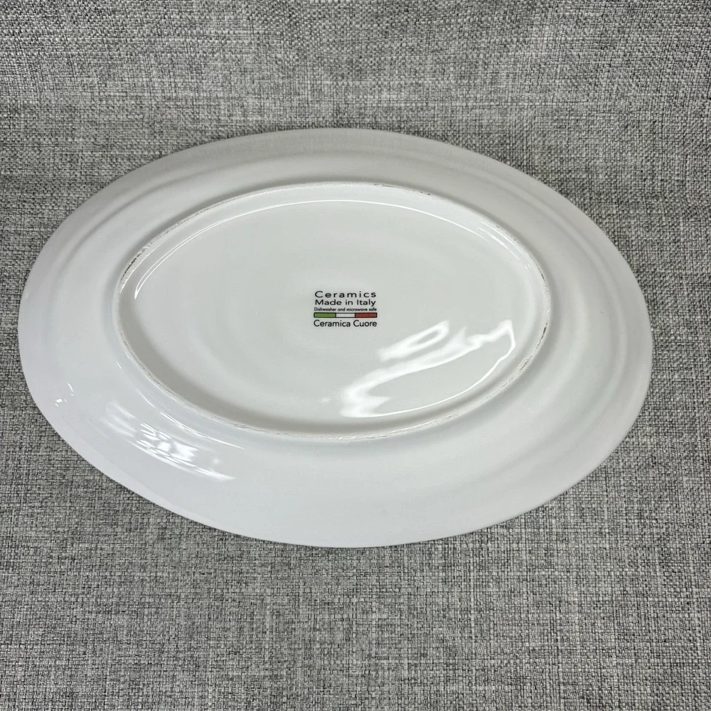 Ceramica Cuore Italy Oval‎ Serving Platter Pomegranate Butterfly Floral 14 Inch